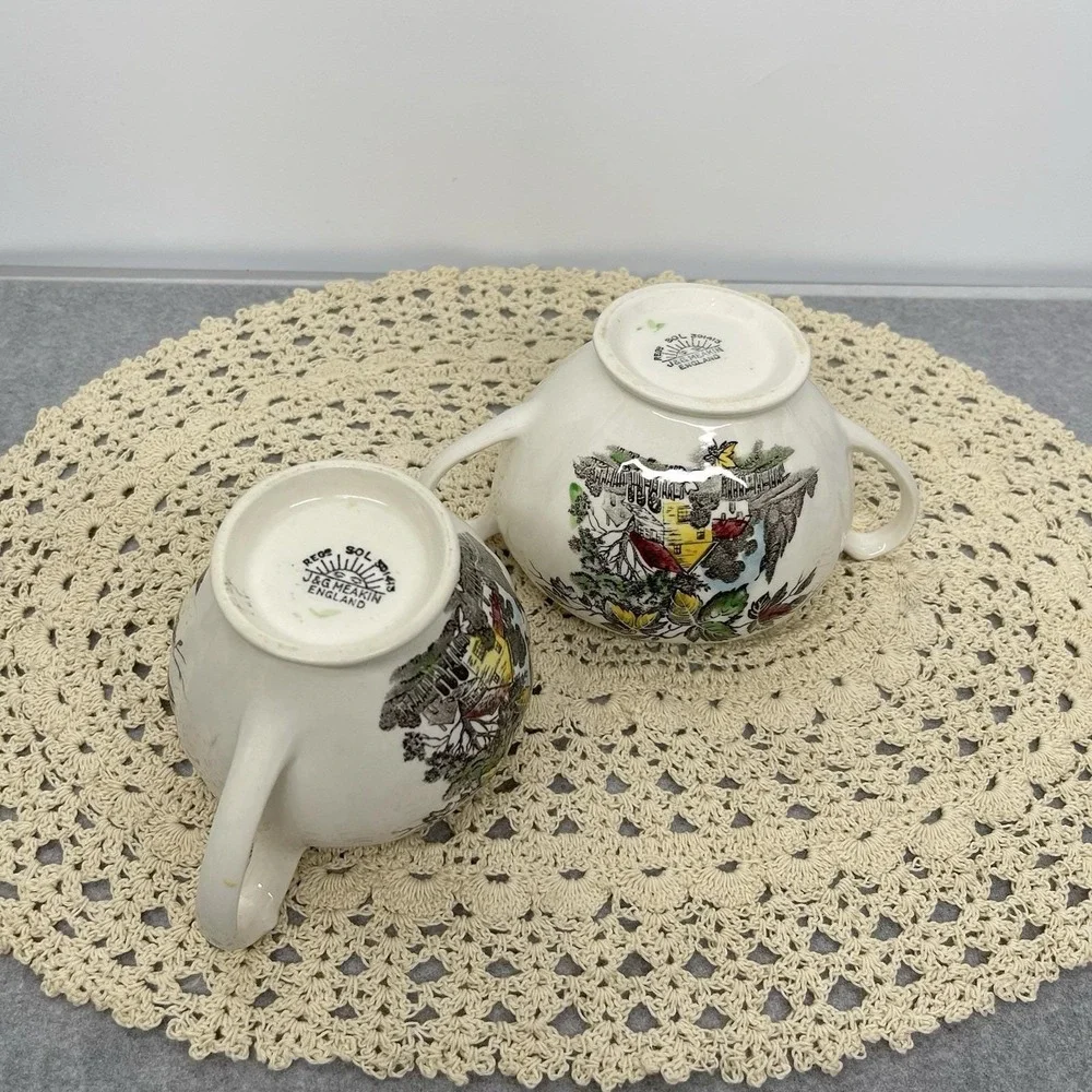 Vintage 1955 J & G Meakin Welcome Home Sugar & Creamer Set England Missing Lid